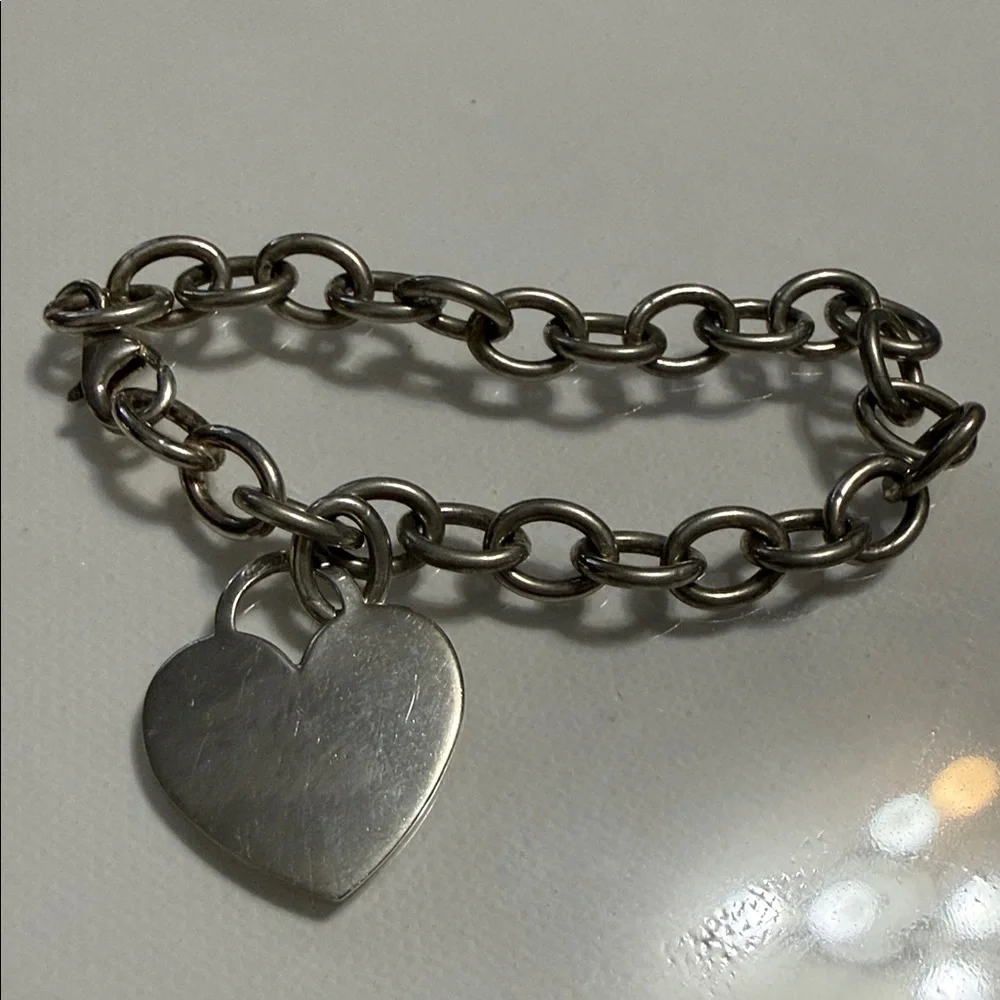 Sterling Silver 925 Italy Heart Charm Link with Clamp Opening Bracelet 7’